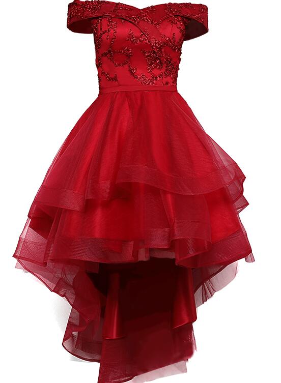 dark red homecoming dresses Beautiful Off Shoulder High Low Party Dress , Dark Red Homecoming Dres – Cutedressy
