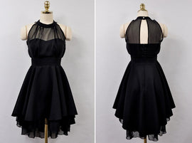 Black High Low Chiffon Party Dress, Cute Simple Formal Dress