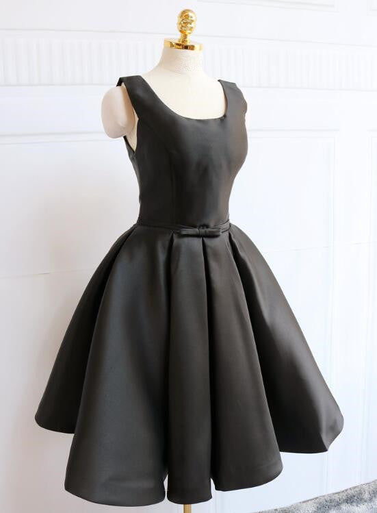 Black Satin Knee Length Party Dress , Black Backless Evening Dress Cutedressy Black Satin Knee Length Party Dress , Black Backless Evening Dress Cutedressy