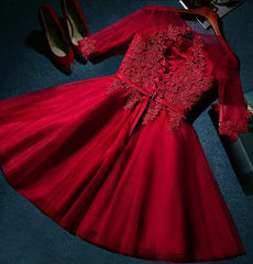 Lovely 1/2 Sleeves Knee Length Tulle Party Dress, Short Homecoming Dress Lovely 1/2 Sleeves Knee Length Tulle Party Dress, Short Homecoming Dress