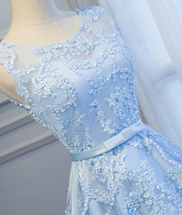 Charming Lace Round Neckline High Low Party Dress with Belt, Cute Party Dress Charming Lace Round Neckline High Low Party Dress with Belt, Cute Party Dress