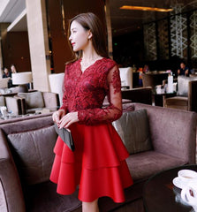 Charming Pink Lace Long Sleeves Layers Homecoming Dress, Lovely Party Dress Charming Pink Lace Long Sleeves Layers Homecoming Dress, Lovely Party Dress