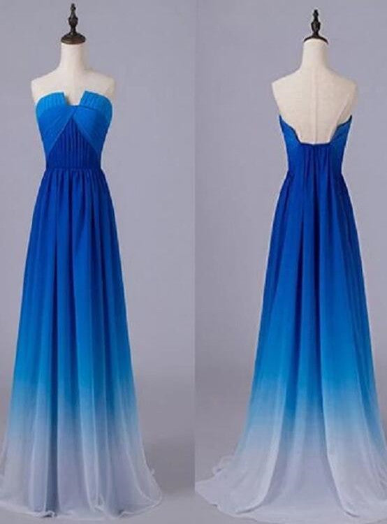 Beautiful Blue Gradient Long Chiffon Party Dress, A-line Junior Prom D Cutedressy Beautiful Blue Gradient Long Chiffon Party Dress, A-line Junior Prom D Cutedressy