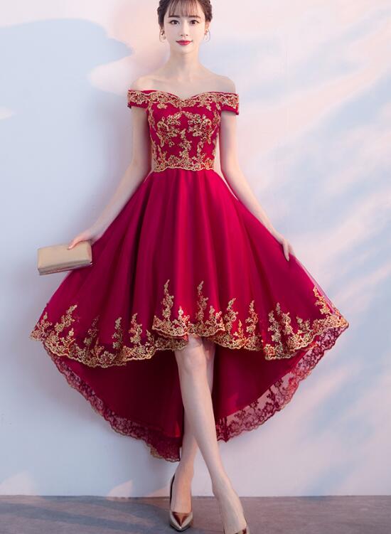 dark red homecoming dresses Dark Red Homecoming Dress , High Low Off Shoulder Party Dress – Cutedressy