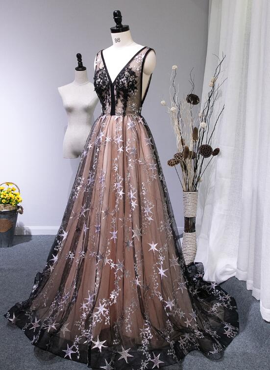 Charming Long Backless Tulle Evening Gown, Prom Dress Cutedressy Charming Long Backless Tulle Evening Gown, Prom Dress Cutedressy