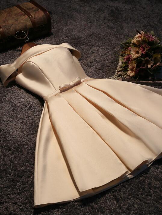 Cute Short Champagne Satin Party Dress,Off Shoulder Prom Dress – Cutedressy Cute Short Champagne Satin Party Dress,Off Shoulder Prom Dress – Cutedressy