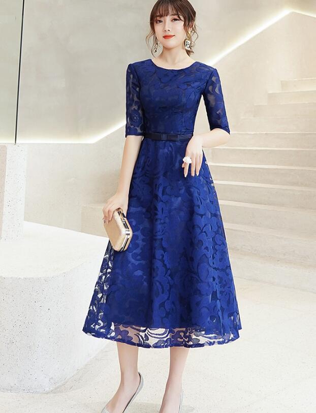 Fashionable Lace Blue Short Sleeves Bridesmaid Dress, Wedding Party Dr Cutedressy Fashionable Lace Blue Short Sleeves Bridesmaid Dress, Wedding Party Dr Cutedressy