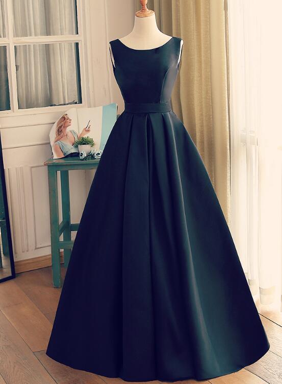 Black Round Neckline Satin Long Party Dress, A-line Floor Length Eveni Cutedressy Black Round Neckline Satin Long Party Dress, A-line Floor Length Eveni Cutedressy