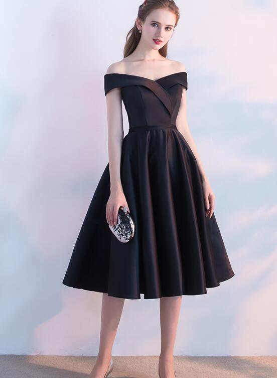 Simple Black Satin Short Sweetheart Party Dress, Black Homecoming Brid Simple Black Satin Short Sweetheart Party Dress, Black Homecoming Brid