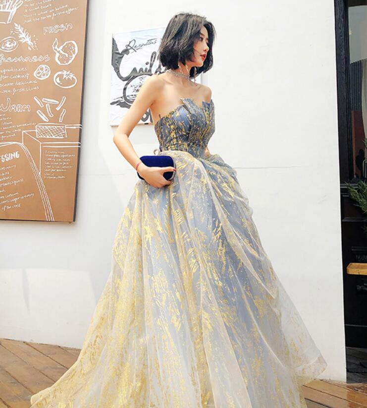 Beautiful Blue Gradient A-line Long Prom Dress Party Dress, Blue Evening Prarty Dresses Beautiful Blue Gradient A-line Long Prom Dress Party Dress, Blue Evening Prarty Dresses