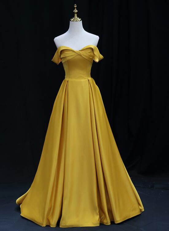 Yellow Satin Sweetheart Long Simple Party Dresses, Yellow Formal Gown Cutedressy Yellow Satin Sweetheart Long Simple Party Dresses, Yellow Formal Gown Cutedressy