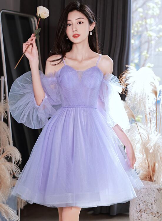 Purple Cute Short Homecoming Dresses 2019 Fashion Lace Purple