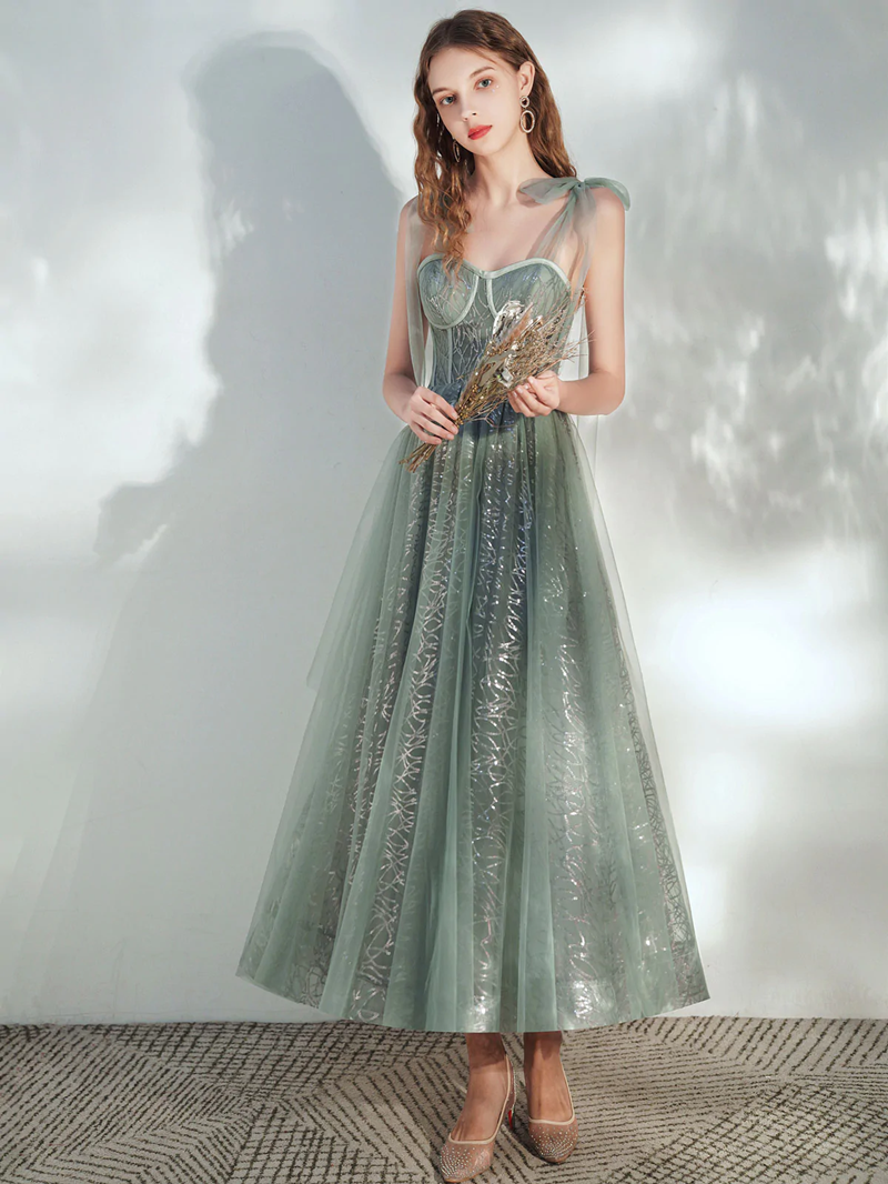 Cute Green Tulle Sweetheart Tea Length Prom Dress, Green Teen Length H Cutedressy Cute Green Tulle Sweetheart Tea Length Prom Dress, Green Teen Length H Cutedressy