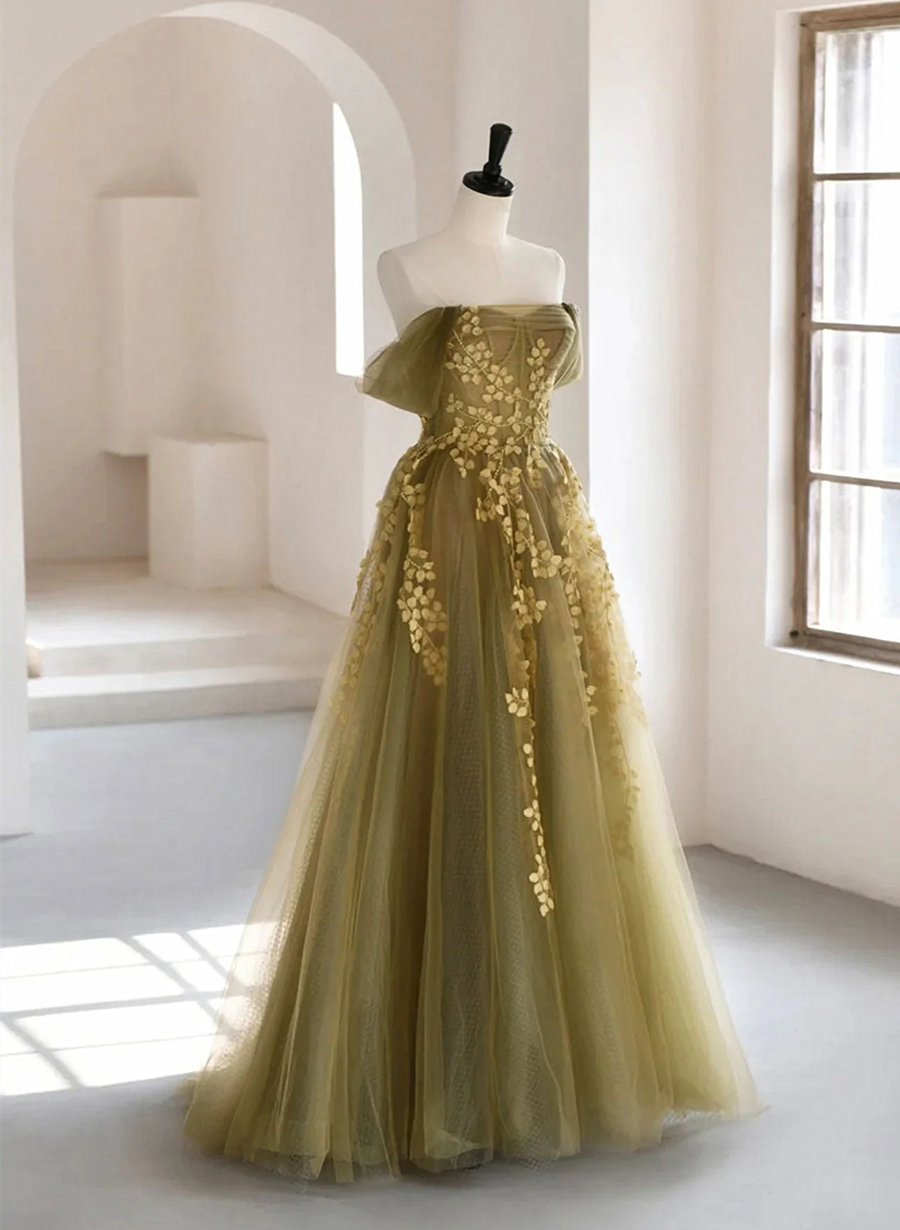 Light Green Tulle with Lace Long Sweetheart Prom Dress, Green Off Shou Cutedressy Light Green Tulle with Lace Long Sweetheart Prom Dress, Green Off Shou Cutedressy