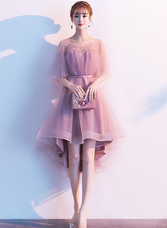 Cute Dark Pink High Low Tulle Round Neckline Party Dress, Short Pink H Cutedressy Cute Dark Pink High Low Tulle Round Neckline Party Dress, Short Pink H Cutedressy