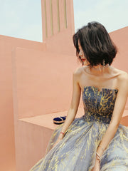 Beautiful Blue Gradient A-line Long Prom Dress Party Dress, Blue Evening Prarty Dresses Beautiful Blue Gradient A-line Long Prom Dress Party Dress, Blue Evening Prarty Dresses