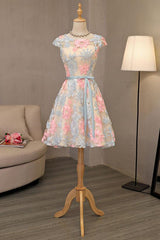 Lovely Lace Flowers Knee Length Simple Pretty Party Dress, Cute Homecoming Dress Lovely Lace Flowers Knee Length Simple Pretty Party Dress, Cute Homecoming Dress
