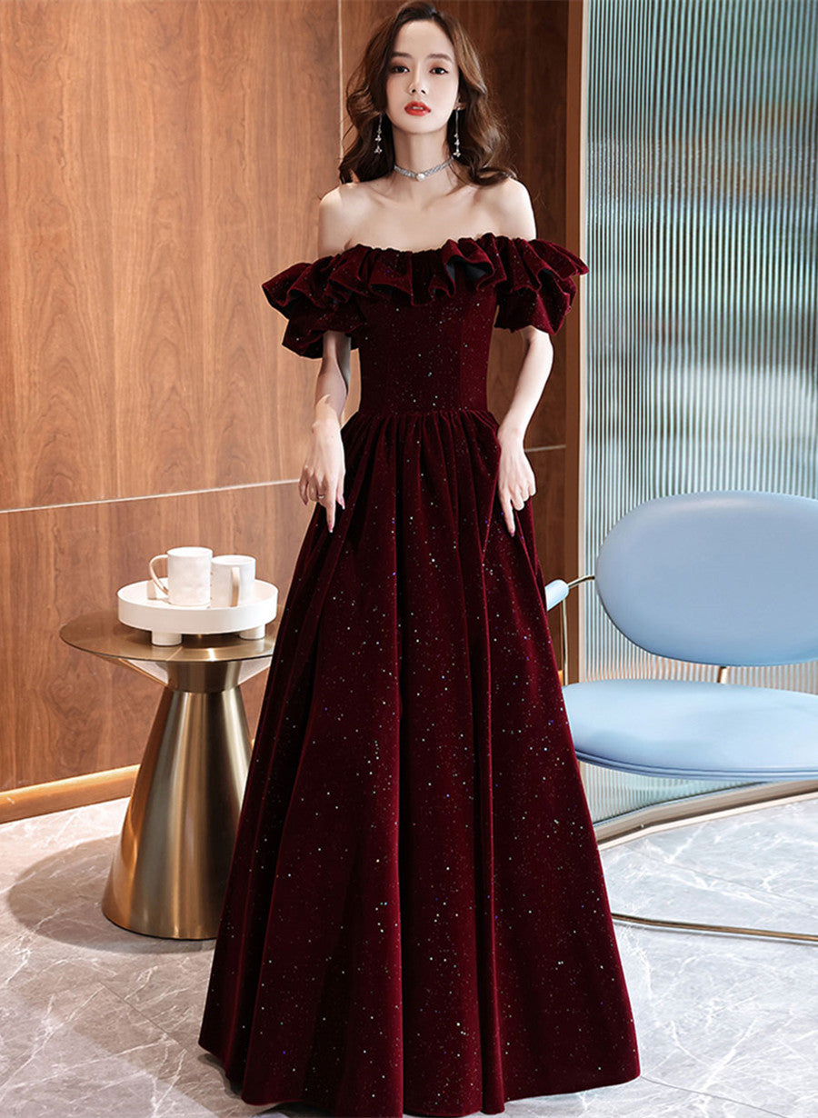 Wine Red Off Shoulder Sweetheart Party Dress, A-line Prom Dress Formal Cutedressy Wine Red Off Shoulder Sweetheart Party Dress, A-line Prom Dress Formal Cutedressy