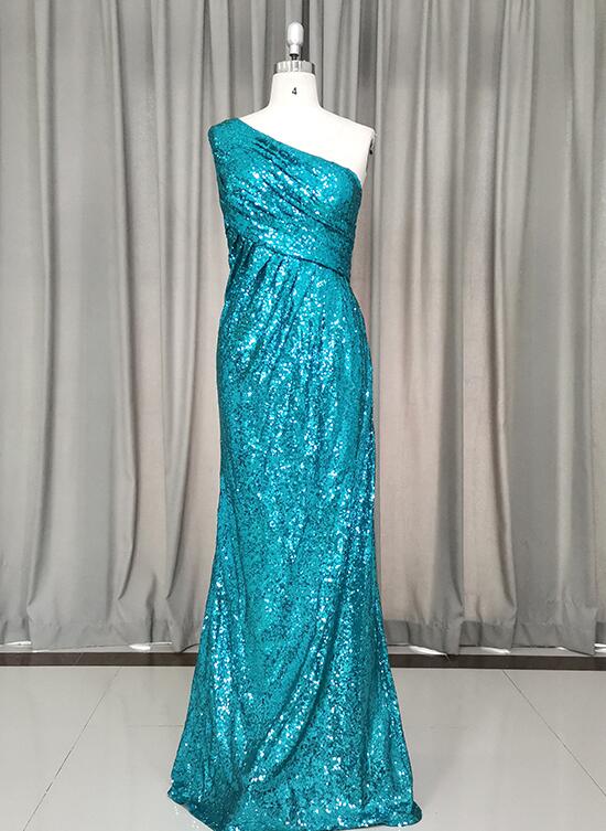Beautiful Sequins One Shoulder Long Bridesmaid Dress, One Shoulder Bri – Cutedressy