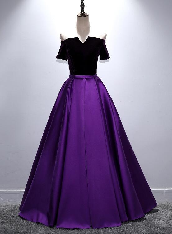 Beautiful Purple and Black Long Party Dress, Off Shoulder Prom Dress Cutedressy Beautiful Purple and Black Long Party Dress, Off Shoulder Prom Dress Cutedressy