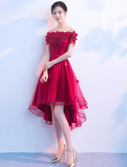 Beautiful Red High Low Off Shoulder Party Dress, Red Homecoming Dresses Beautiful Red High Low Off Shoulder Party Dress, Red Homecoming Dresses