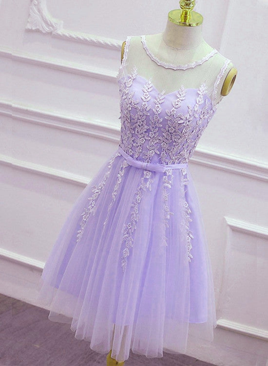 Lovely Tulle Round Neckline Applique Purple Party Dress, Lavender Home Cutedressy Lovely Tulle Round Neckline Applique Purple Party Dress, Lavender Home Cutedressy