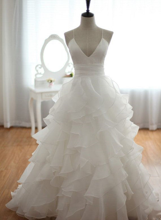 Beautiful Handmade Straps V-neckline Organza Layers Wedding Dress, Bea Cutedressy Beautiful Handmade Straps V-neckline Organza Layers Wedding Dress, Bea Cutedressy