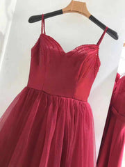 Wine Red Tea Length Sweetheart Straps Wedding Party Dress, Beautiful Formal Gowns Wine Red Tea Length Sweetheart Straps Wedding Party Dress, Beautiful Formal Gowns