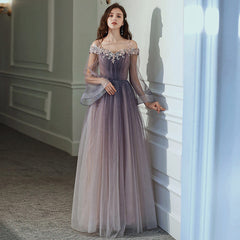 Purple Gradient Tulle Long Sleeves Straps Prom Dress Party Dress, A-line Tulle Formal Dresses Purple Gradient Tulle Long Sleeves Straps Prom Dress Party Dress, A-line Tulle Formal Dresses