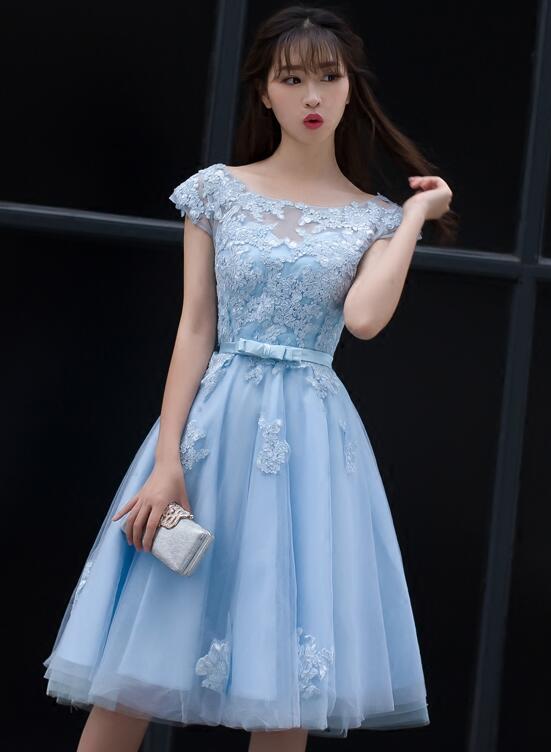 Cute Blue Homecoming Dress, Lovely Knee Length Party Dress