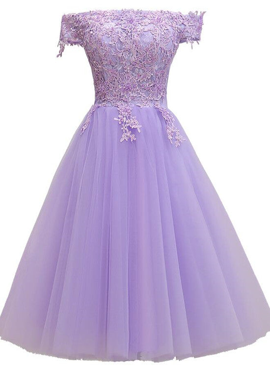 Light Purple Lace and Tulle Off the Shoulder Homecoming Dress, Short P Cutedressy Light Purple Lace and Tulle Off the Shoulder Homecoming Dress, Short P Cutedressy