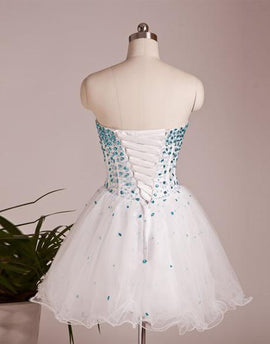 Cute Tulle White Party Dress, Sweetheart Graduation Formal Dress, Short Prom Dress