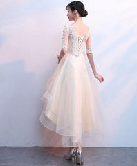 Cute Champagne Lace and Tulle Short Sleeves Party Dress, Homecoming Dress Cute Champagne Lace and Tulle Short Sleeves Party Dress, Homecoming Dress
