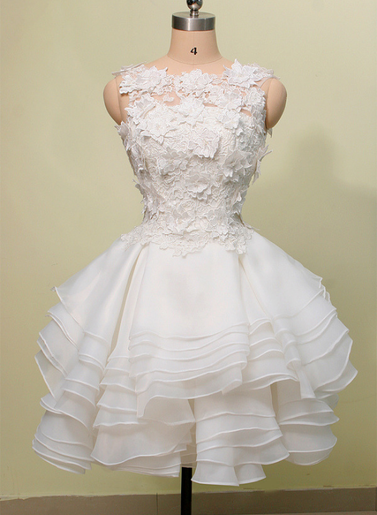 white grad dress knee length White Strapless A-line Knee-Length Homecoming Dress, Graduation Dress, MH590