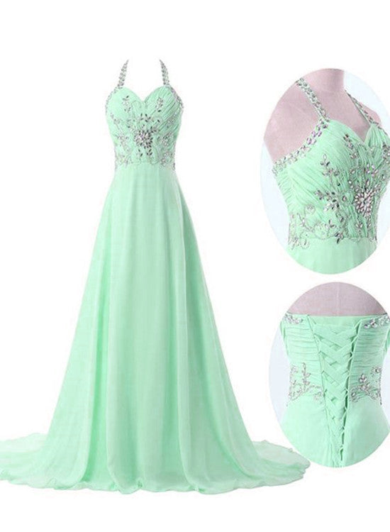 Mint Green Chiffon Sweetheart Halter A-line Beaded Formal Dress, Mint Cutedressy Mint Green Chiffon Sweetheart Halter A-line Beaded Formal Dress, Mint Cutedressy