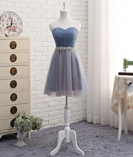 Tulle Grey and Blue Bridesmaid Dresses, Wedding Party Dresses, Long Party Dresses