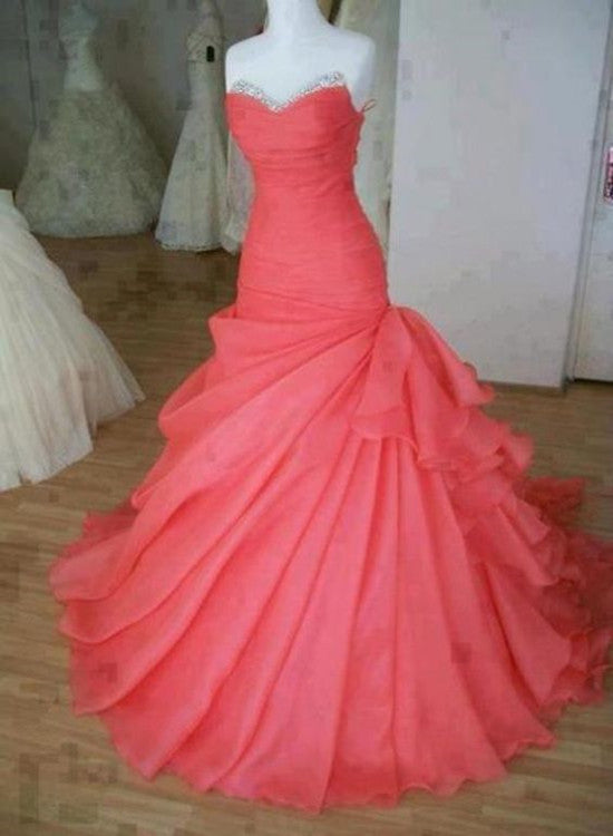 Charming Watermelon Organza Floor Length Prom Gowns, Prom Dress , Form Cutedressy Charming Watermelon Organza Floor Length Prom Gowns, Prom Dress , Form Cutedressy