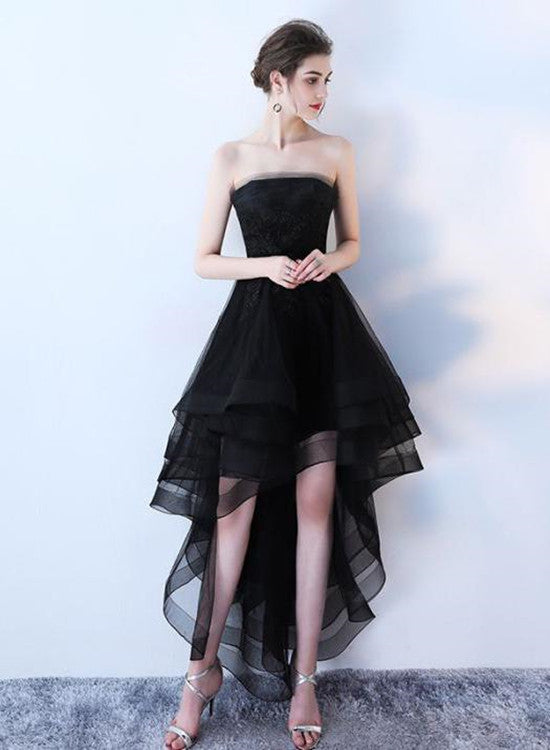 Fashionable High Low Tulle Black Party Dresses, Handmade Lace-up Forma Fashionable High Low Tulle Black Party Dresses, Handmade Lace-up Forma