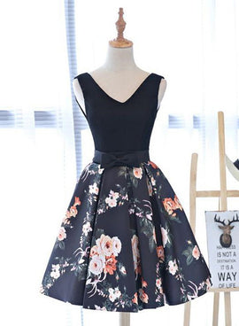 Pretty Floral Satin V-neckline Homecoming Dresses, Charming Party Dress, Prom Dress