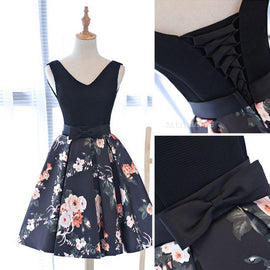 Pretty Floral Satin V-neckline Homecoming Dresses, Charming Party Dress, Prom Dress