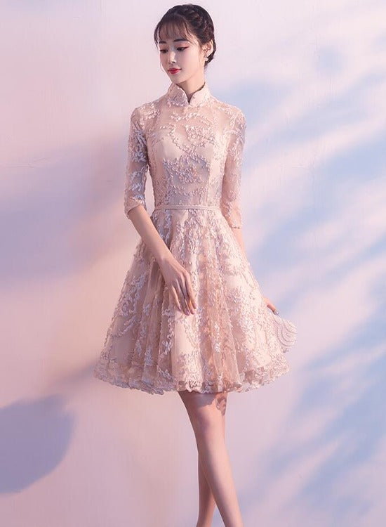 Adorable High Neckline Lace Short Party Dress Formal Dress, Lace Short Cutedressy Adorable High Neckline Lace Short Party Dress Formal Dress, Lace Short Cutedressy