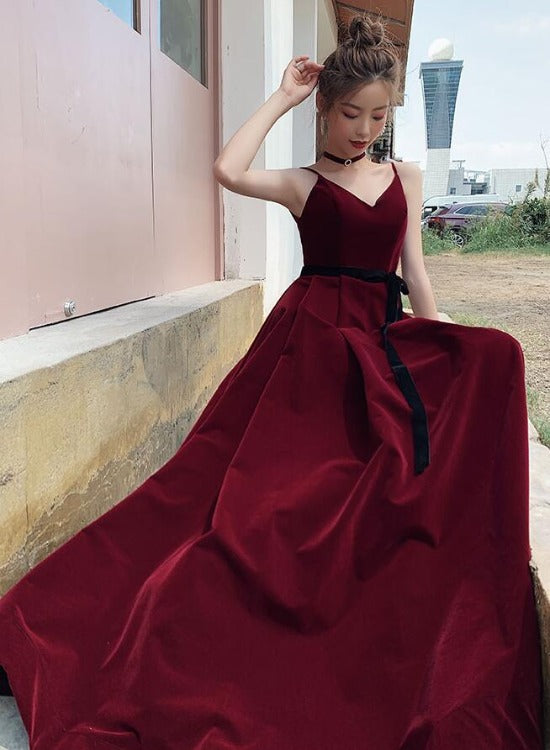 dark red party dresses Dark Red Sequins Side Slit Long Evening Prom Dresses, Sparkly Custom Prom Dress, MR8894