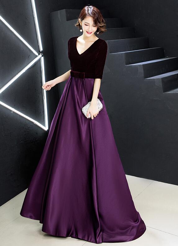 Elegant V-neckline Velvet Top Long Bridesmaid Dresses, A-line Short Sl Cutedressy Elegant V-neckline Velvet Top Long Bridesmaid Dresses, A-line Short Sl Cutedressy