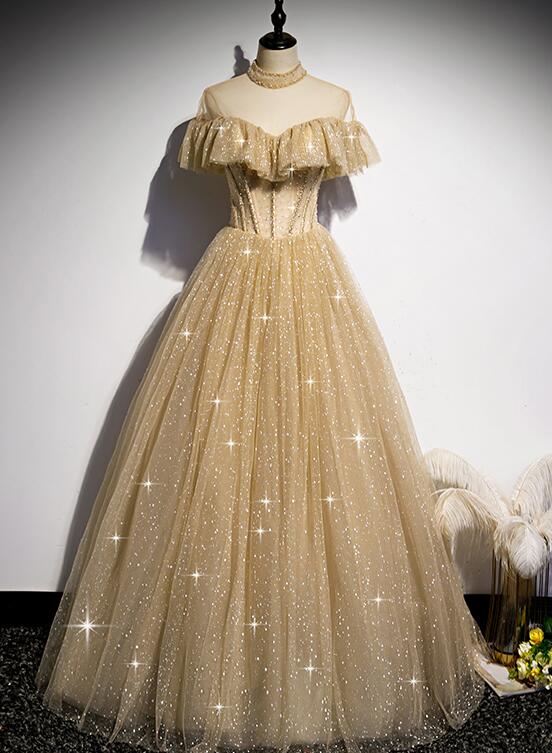 gold high neck prom dress Gold Sparkly Luxury Prom Dresses Long Sleeve High Neck Feather Modest Elegant Formal Evening Dress Vestidos de Fiesta Abendkleider