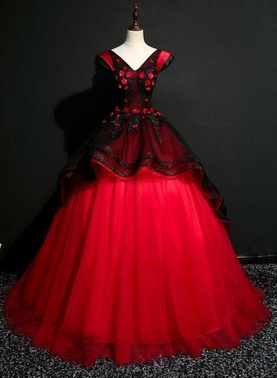 Gorgeous Black and Red Embroidery Quinceanera Dresses, Lace Applique T Cutedressy Gorgeous Black and Red Embroidery Quinceanera Dresses, Lace Applique T Cutedressy