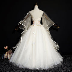Ivory Tulle Ball Gown Sweet 16 Dresses with Lace, Glam Long Evening Gown Formal Dresses