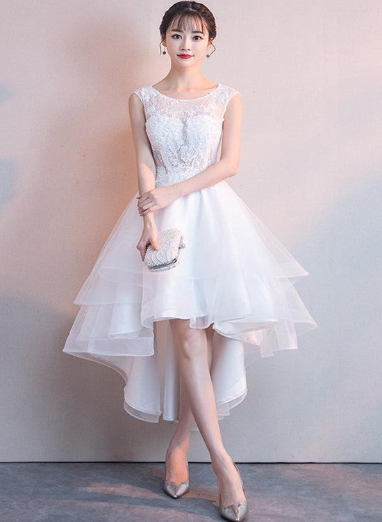 White High Low Graduation Dress , Tulle and Lace Party Dresses Cutedressy White High Low Graduation Dress , Tulle and Lace Party Dresses Cutedressy