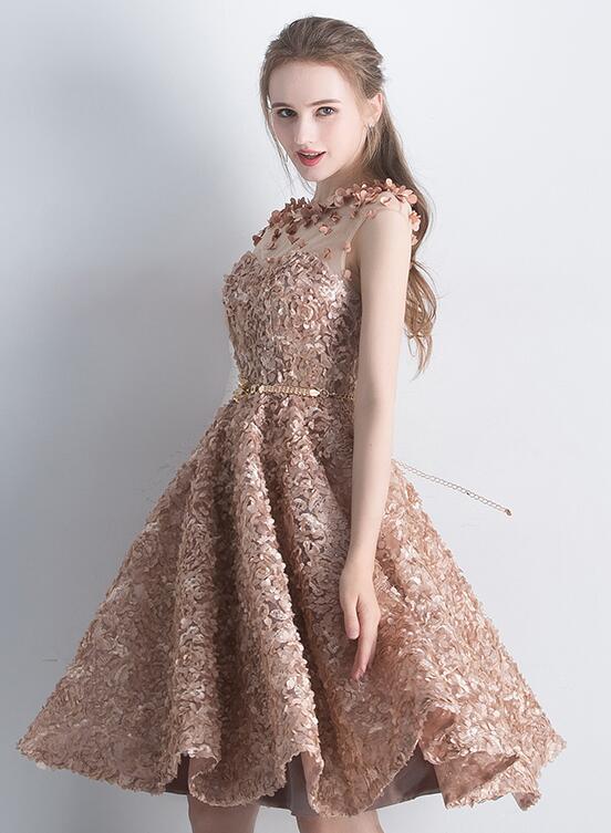 Lace Short Cute A-line Round Neckline Homecoming Dress, Lace Party Dre Cutedressy Lace Short Cute A-line Round Neckline Homecoming Dress, Lace Party Dre Cutedressy