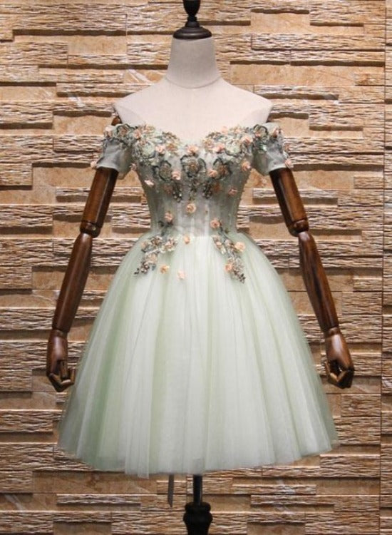 Light Mint Green Knee Length Floral Lace Sweetheart Party Dress, Tulle Light Mint Green Knee Length Floral Lace Sweetheart Party Dress, Tulle