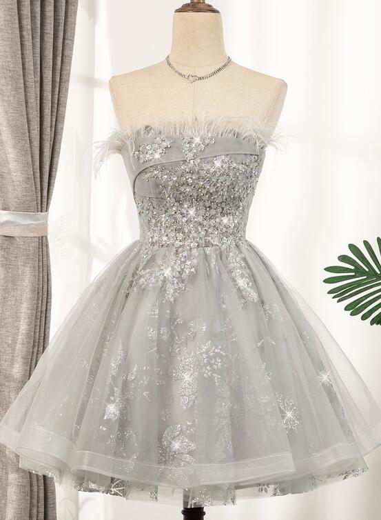 cute gray dresses Silver And Gray Long V-neck Sparkly Beading Prom Dresses Women Dresses